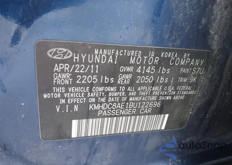 2011 Hyundai Elantra Touring Gls from USA, damaged, VIN KMHDC8AE1BU122696